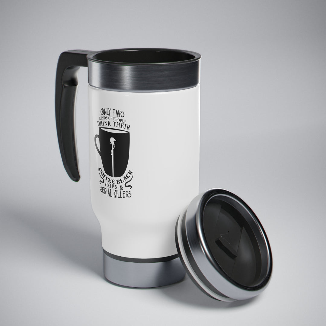 Roman Black Coffee Staff Stainless Steel Travel Mug with Handle, 14oz